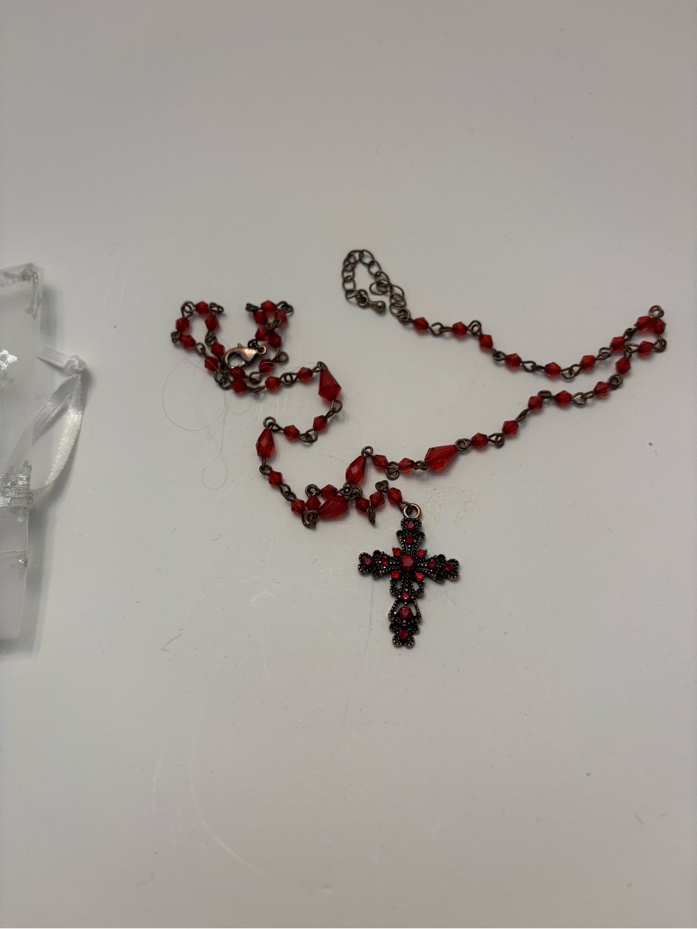Red Crystal Cross Pendant Necklace - Women Jewelry - Picture 2 of 3